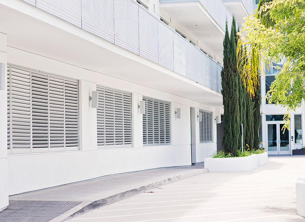 Commercial Plantation shutters sliding glass doors