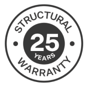 Gallery Circular emblem displaying structural warranty and 25 years text.